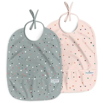 Image of Nombear ® Sleeveless Baby Weaning Bib Waterproof Bibs 6 12 Months for Led Weaning, Feeding Bibs, Toddler Bib, Food Apron, 2 Pack, Confetti