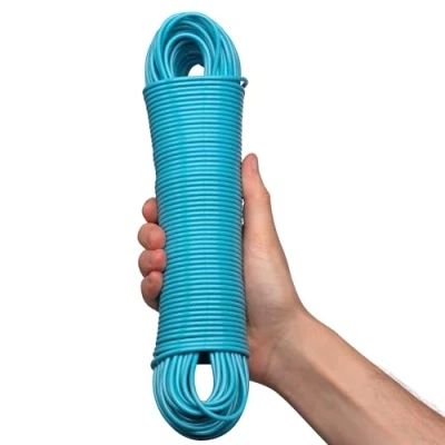 Image of Hardys 50m Washing Line Clothes with Steel Core &amp; PVC Coated Rope Long Indoor, Outdoor Camping Rot, Mould Weather Resistant Blue