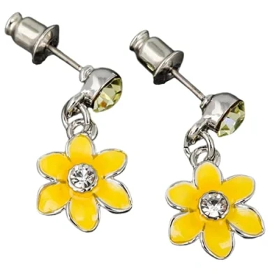 Image of Equilibrium Radiant Daffodil Enamel &amp; Crystal Dangly Earrings Gift Boxed