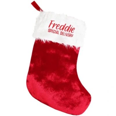 Image of TeddyT&#039;s Personalised Christmas Message Festive Red Velvet Stocking (Special Delivery)