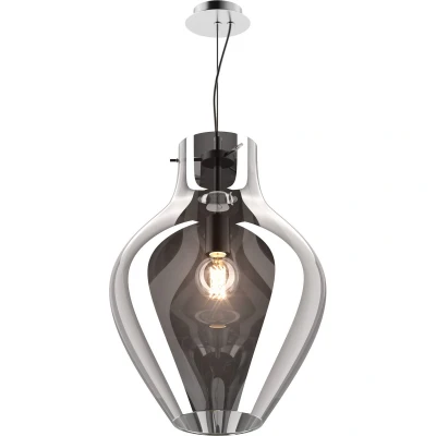 Image of Bresso Large 38cm Dome Pendant Ceiling Light, Smokey Chrome, 1x E27