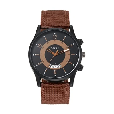 Image of JewelryWe Mens Military Watch Nylon Strap Analog Quartz Calendar Luminous Wristwatch Cool Business Casual Dress Watch, for Fathers Day