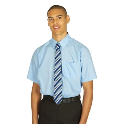 Image of B Boys Girls School Uniform Long/Short Sleeves Plain Blue White Shirts (Collar Size 16&quot;, Short Sleeves)