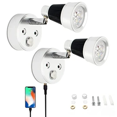 Image of JUTTAUTO 12V Caravan Spot Light, 2PCS Touch Dimming Interior LED Reading Lights With USB, Bedside Wall Lamps for Campervan Boat Motorhome
