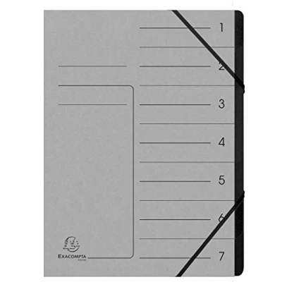 Image of Exacompta Ref 540711E Stapled Spine Multipart File 245 x 320mm in Size, Suitable for Storing A4 Documents 7 Tabbed Sections Grey Cover with Reinforced Tabs
