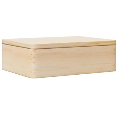 Image of vidaXL wooden box with lid solid pine storage 40x30x13 cm versatile rustic keepsake/craft organizer