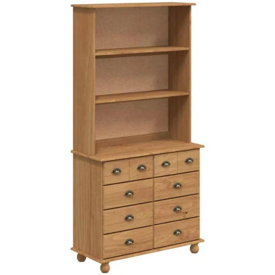 Image of vidaXL Hutch &#039;ASKIM&#039;Honey Brown 91x40x183 cm Solid Wood Pine