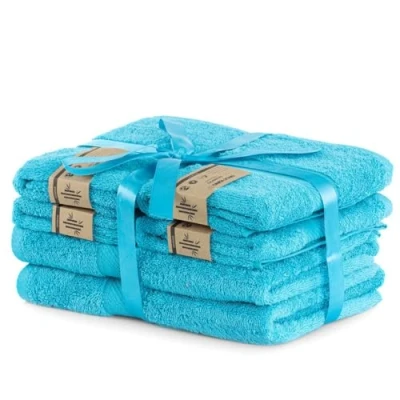 Image of DecoKing Set of 6 Turquoise Cotton 4 Hand Towels 50 x 100 cm and 2 Bath 70 140 Bamboo Viscose Absorbent Antibacterial Bamby