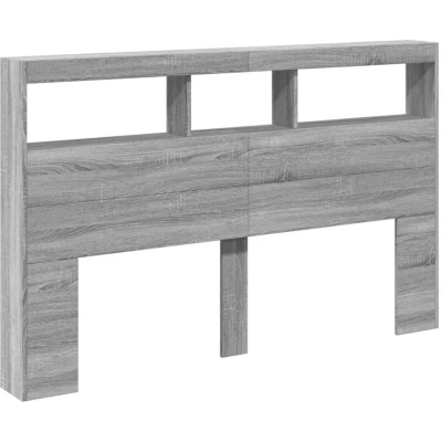 Image of vidaXL Grey Sonoma Headboard Cabinet with Customizable RGB LED Lights and Storage, Engineered Wood, Bedroom Furniture, 160x102 cm