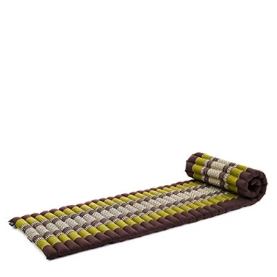 Image of Leewadee Foldable Floor Mattress Japanese Roll Up Futon Trifold Tatami Mat Guest Bed Camping Thai Massage Mat, Kapok Filled, 190 x 50 cm, Brown Green
