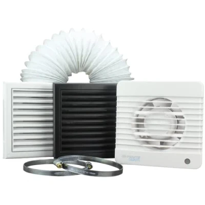 Image of VENTS Silent Timer Delay Bathroom Fan Extractor Kit 100mm Diameter (4 inch) Ceiling or Wall Mounted Shower Toilet Ducting Complete with and Clips