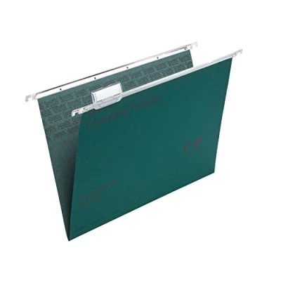 Image of Rexel Foolscap Suspension Files with Tabs and Inserts for Filing Cabinets, 15 mm V base, 100 Percent Recycled Manilla, Green, Crystalfile Classic, Pack of 50, 78016