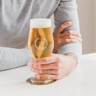 Image of Engraved Beer Glass Personalised with Name or Text, Various Designs and Fonts Available