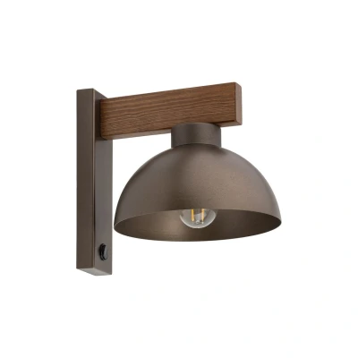 Image of Oslo 18cm Dome Wall Lamp Walnut, Brown 1xE27