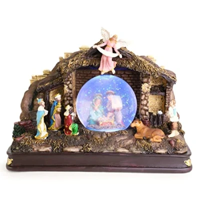 Image of Christmas Concepts® 21cm Musical Resin Decoration Nativity Scene Water Globe + Warm White LED Lights