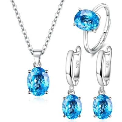 Image of TOEECY Jewellery Set for Women and Girls Crystal Pendant Necklace Ring Earring Cubic Zirconia 925 Silver Gift Wedding Bridal Bridesmaid (White)