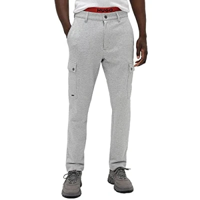 Image of HUGO Mens Glian223 Slim fit Cargo Trousers in Super Flex Melange Cotton