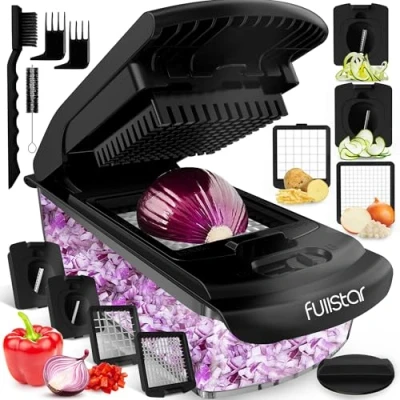 Image of Vegetable Chopper Cutter Veggie Onion Salad Food Manual Potato Chipper Veg and Dicer Kitchen Tools &amp; Gadgets (4 in 1 Black)