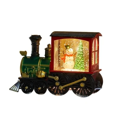 Image of Christmas Snow Globe Lantern Train Lighted Swirling Glitter Snowmen Ornament for Home Decoration