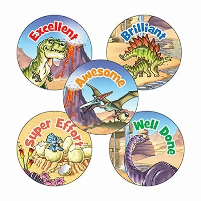 Image of 150 Well Done Brilliant Excellent Dinosaur Animal Childrens Pupils School Praise Teachers Reward Stickers 25mm Primary Teaching Services