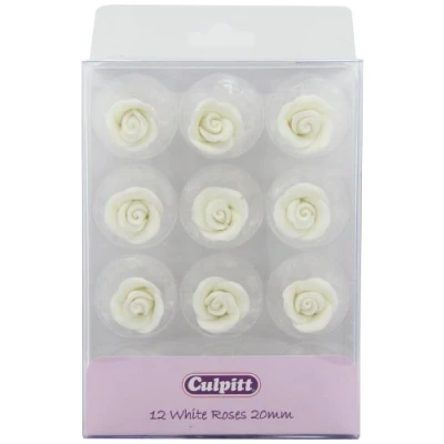Image of Culpitt Sugar Cake Decorations White Roses 20 mm (Pack of 1, Total 12 Decorations)