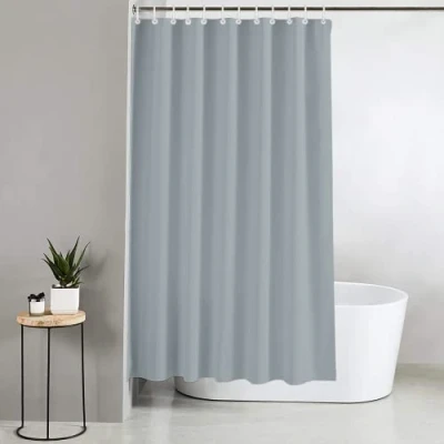 Image of Blue Canyon Plain Shower Curtains 100% Polyester Curtain Anti Bacterial Surface Treatment Water Repellent Weighted Hem 180 X 180cm 12 Reinforced Eyelets With Hooks Included (Grey)