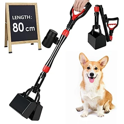 Image of Eyein Dog Pooper Scooper, 80cm Long Handle Foldable Poop Scooper with Bag Dispenser, Flat Bottom Portable Duty Poo Waste Pick Up Rake High Durable Spring for Pet Cat Outdoor Yard Grass Gravel