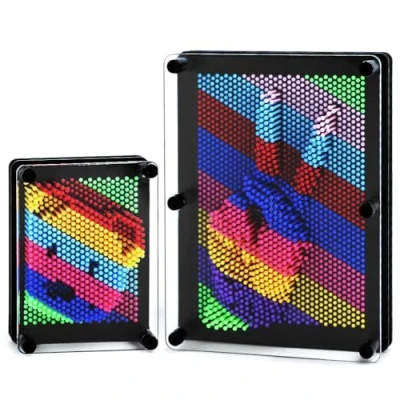 Image of Cartlant 2Pcs Pin Art Toy, 3D Board Large Size 8&quot; X 6&quot; with Small 5&quot; 3.75&quot;, Novelty Sculpture Impression Desk Toys for Kids &amp; Adults Home Office Desktop (Colorful Black)