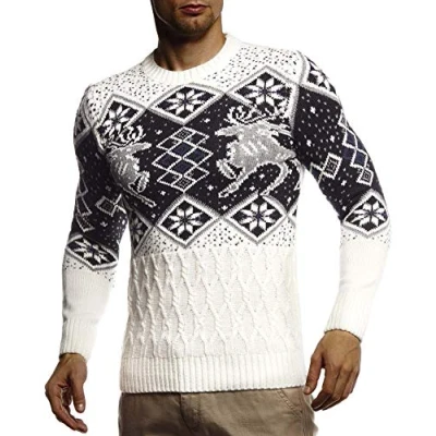 Image of Leif Nelson Men&#039;s Pullover Knit Sweater Chunky Crew Neck LN 20761 Ecru Large