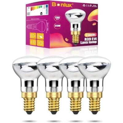 Image of Bonlux R39 E14 Reflector Bulbs Spot Lights Lava Lamp 25W Super Bright Small Edison Screw Base SES Energy Saving Light Warm White 2400 2600K 360 Degree Wide Beam Angle 240V Non Dimmable (4 Pack)