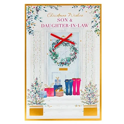 Image of Son &amp; Daughter In Law Traditional Foiled Christmas Greeting Card Xmas Cards