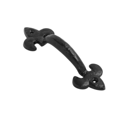 Image of VIBE Pull Handle Fleur De LYS 175mm on Black Antique Handle, D Gate for Internal Doors and External Gates, Barns, Shed