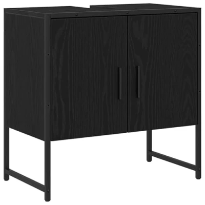 Image of vidaXL bathroom sink cabinet black oak modern rectangular vanity unit with matte finish and ample storage