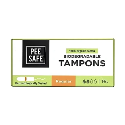 Image of Pee Safe Biodegradable 100% Organic Cotton Tampons Regular (Pack of 16) for Light to Medium Flow Non Applicator Free Chlorine Bleach &amp; Dyes