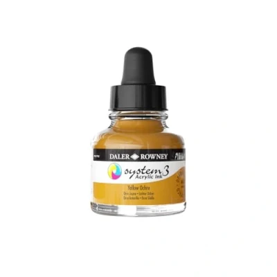 Image of Daler Rowney System3 Acrylic Ink, Glass Bottle with Dropper, Opaque, 1oz 29.5 ml, Yellow Ochre