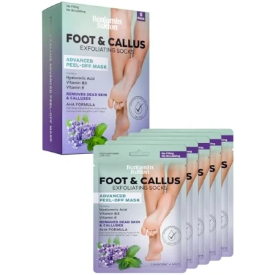 Image of Luxury Foot Peel Mask 5 Pair Pack with Shea Butter, Lavender &amp; Mint Exfoliating Treatment for Soft, Smooth Feet Removes Dead Skin, Calluses Cracked Heels Spa, Moisturising Socks