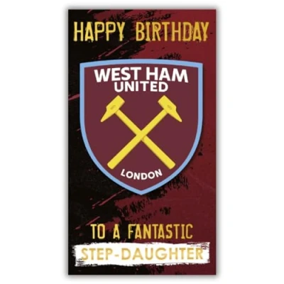 Image of West Ham Football Club Birthday Card. Comes with Stickers to Personalise your Caption, Mum, Dad, Grandson, Boyfriend, Open Card, Burgundy Red