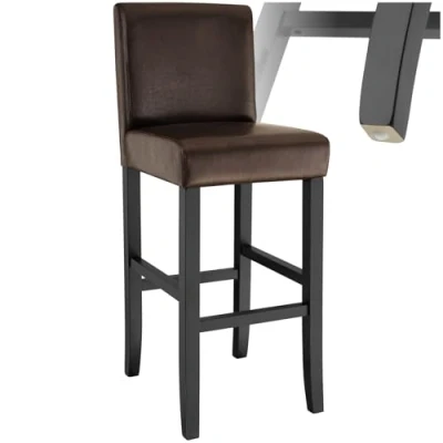 Image of TecTake® Bar Stool, Ergonomic Design, Easy to Clean Synthetic Leather, High Gloss Hardwood Legs, Counter &amp; Kitchen Island Breakfast PU Tall Chair with Optimal Comfort for Long Use Brown