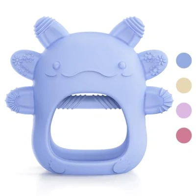 Image of akolik Baby Teething Toy for 3 6 12 Months, Teethers Ring Silicone, Grasping Toy, BPA Free Newborn Chew Toys (Blue)