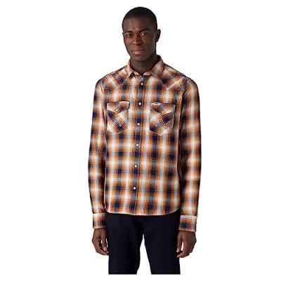 Image of Wrangler Men&#039;s Ls Western Shirt, Golden Oak, XXL