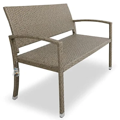 Image of CASARIA® 2 Seater Poly Rattan Garden Bench 320kg Load Capacity Water and UV Resistant Outdoor Patio Terrace Balcony Seating Furniture Love Seat 122 x 90 58 cm Cream