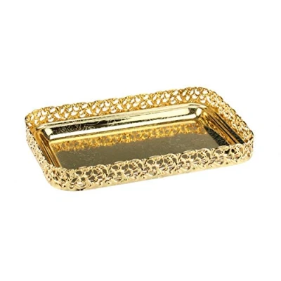 Image of Gold Serving Tray Rectangle Decorative Mirror Polished Paandan Centrepiece Tealight Candles Display Plate Fruit Platter Snacks Drinks (Gold)
