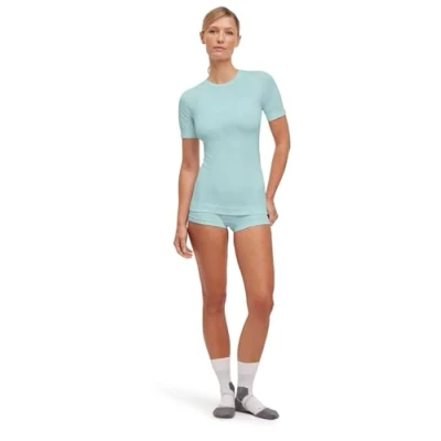 Image of FALKE Women&#039;s Warm Round Neck W S/S TS Functional Yarn Quick Dry 1 Piece Base Layer Top, Green (Jade 7439) New eco Friendly, L