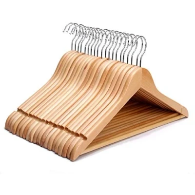 Image of Pack of 10 Round Trouser Bar and Shoulder Notches Strong Premium Wooden Coat Hangers