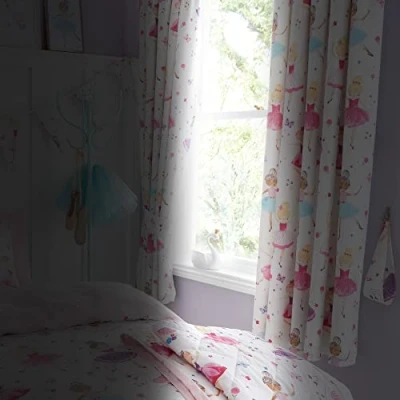 Image of Happy Linen Company Girls Isabella Polka Dots Pink 66&quot; x 54&quot; Ring Track Pole Fully Lined Thermal Blackout Pencil Pleat Curtain Set