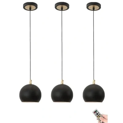 Image of Black 5.9&#039;&#039; Battery Operated Pendant Light with Remote &amp; USB Rechargeable Blub, Non Hardwired Kitchen Island Ceiling Hanging Light, Lighting Chandelier for Dining Table Living Room Bedroom Bar