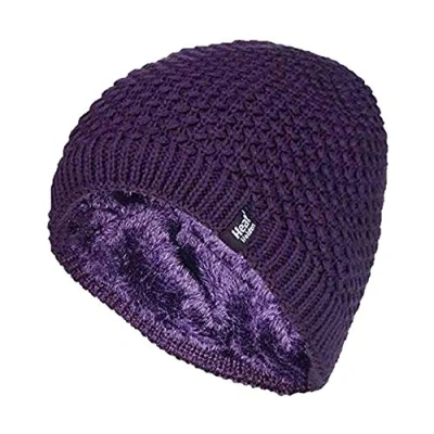 Image of HEAT HOLDERS Ladies Crochet Knit Style Fleece Lined Warm Thermal Winter Beanie Hat (One Size, Purple (Nora))