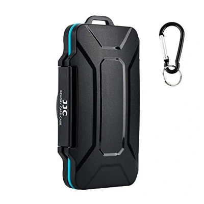 Image of JJC Memory Card Case 24 Slots Carrying Water Resistant Holder Storage for 12 SD SDHC SDXC and CFexpress Type A Cards with Carabiner