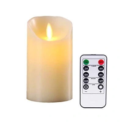 Image of YIWER LED Candles,6&quot; Flameless Candles,Set of 1 Real Wax Not Plastic Pillars Include Realistic Dancing Flames and 10 Key Remote Control with 2/4/6/8 Hours Timer Function 200 (1x1, Ivory)