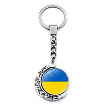 Image of shilipu Ukraine Flag Key Chain Crystal Keychains Keyrings Patriot Souvenir Gift Double Sided Rotating Moon Pendant Purse Car Ring
